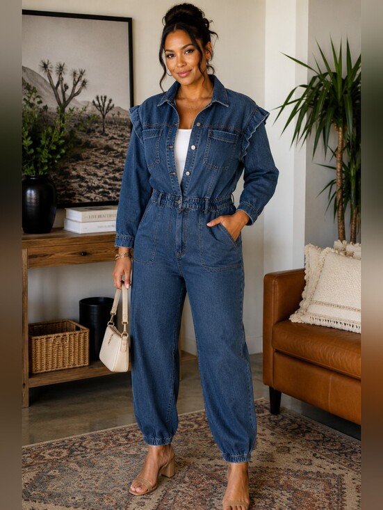 Pants - Fashion Nova Denim Utility Romper/Jumpsuit L Cotton READ SIZING RUNS SMALLER